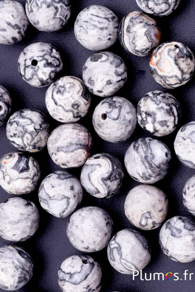 Perles en pierre naturelle - Ø 10 mm, trou 1 mm - gris marbré
